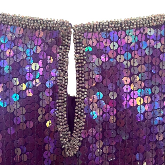 Vintage 100% Silk Purple Sequins Long Top Plus Size - Picture 4 of 7